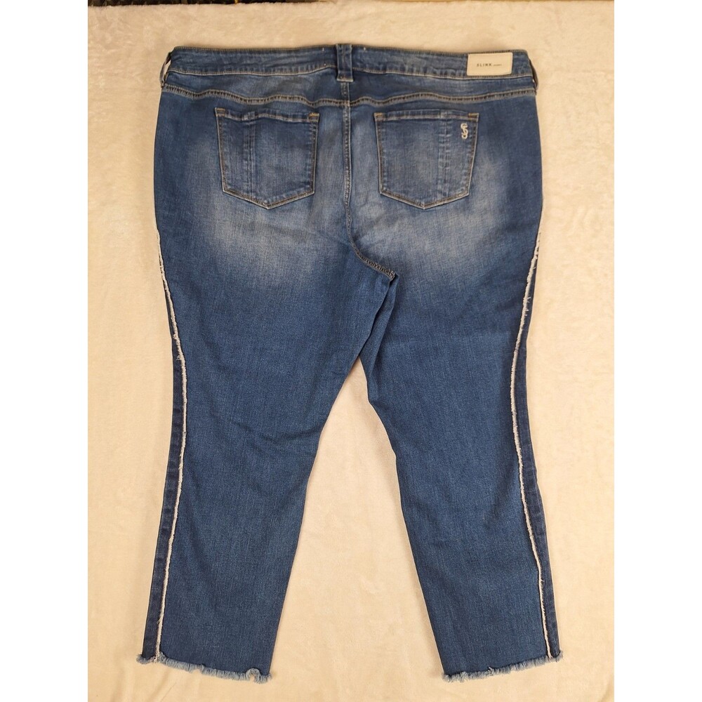 SLINK Curvy Fit Blue Jeans Womens Medium Wash Plus Size 24 Frayed 46x27 Ankle - Picture 11 of 14
